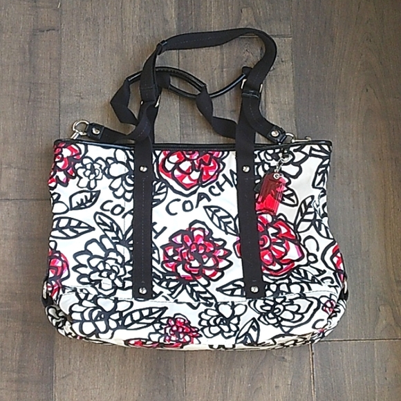 COACH  POPPY LOGO FLORAL TRAVEL TOTE CARRY ON BAG 13LX17W. - Picture 1 of 11